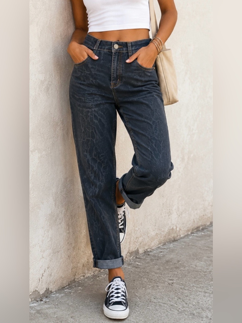 Olsen “Mona” Hi-Waist Straight Slim Cut Leg Power Stretch Tonal Animal Print(10) - Picture 1 of 9